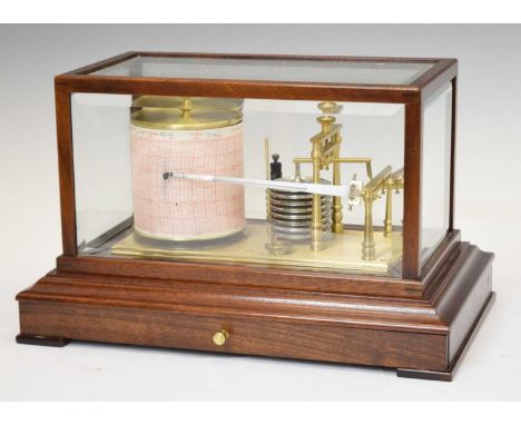 Comitti mahogany cased barograph, with eight-tier vacuum, in bevelled five-glass case with chart drawer, 36cm x 22cm x 22cm h