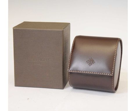 Patek Philippe - Brown leather watch travel case with embossed emblem, within its original outer card box