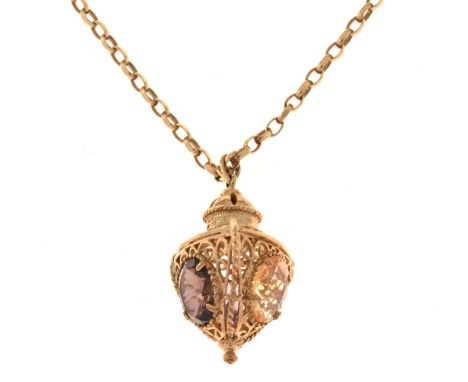9ct gold quartz set lamp pendant on 9ct gold belcher link chain, 46cm long approx, 20.6g gross approx