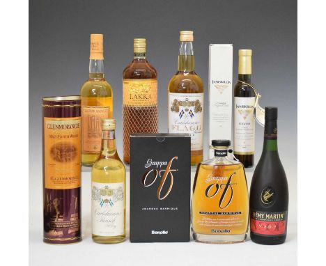 Quantity of wine, liquors and spirits; Bonollo Grappa OF, Remy Martin VSOP, Glenmorangie single malt Highland Whisky, Carlsha