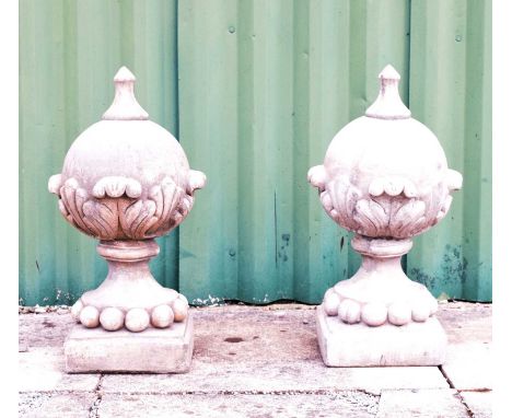 Pair composite gate post/ pillar ball finials, 22cm x 22cm x 55cm high