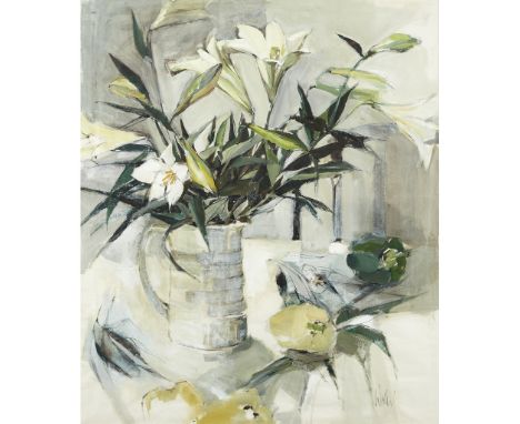 [§] ETHEL WALKER (SCOTTISH B.1941)  WHITE LILIES   Signed, gouache  75cm x 62cm (29.5in x 24.5in)