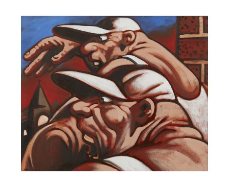 [§] PETER HOWSON O.B.E. (SCOTTISH B.1958)  GAME BOYS   Signed, oil on canvas  75cm x 90cm (29.5in x 35.5in)