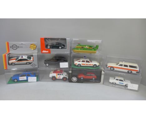 Corgi, Schuco, Gama and other die-cast model vehicles including hovercraft, emergency service vehicles, London Taxi, etc. 