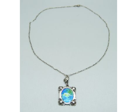 An 830 silver and enamel Murrle Bennett pendant with chain 
