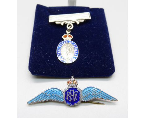 Two silver and enamel brooches, RAF sweetheart brooch and Royal Corps of Signals 