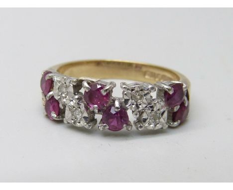 A 9ct gold, ruby and diamond ring, 3.5g, M 