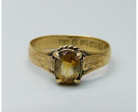 A Victorian 18ct gold ring, Birmingham 1889, 2.2g, K 