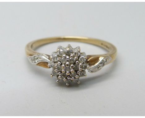 A 9ct gold and diamond ring, 1.8g, M 