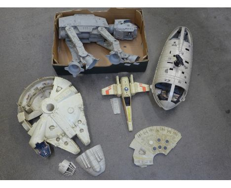 Kenner Star Wars playset vehicles, At-At, Millennium Falcon, X-Wing (unchecked, may have parts missing) 