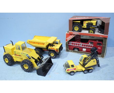 Five various 'Tonka' toys, including a fire engine and diggers etc. together with six assorted boxed die-cast model cars incl