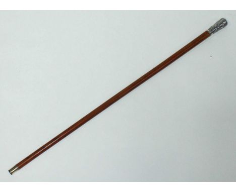 A Chinese export silver-topped walking cane, the top decoration with a continuous scene of figures and trees etc, together wi