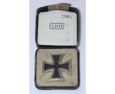 A Nazi German WWII Third Reich first class Iron Cross, with hinged pin back and in original 'LDO' box stamped L/53. Maker pro