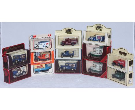 A small collection of thirteen assorted boxed scale model cars including examples by Lledo and Matchbox etc.