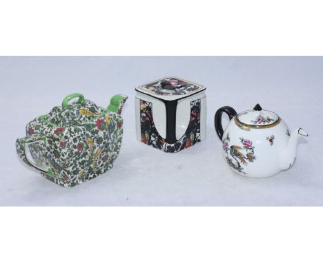 Three ceramic teapots comprising of a Grimwades 'The Cube', a Royal Doulton 'Persian' pattern example and a Collingwood teapo