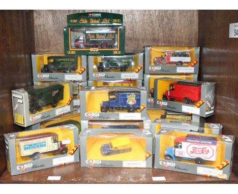 A collection of nineteen assorted boxed Corgi 'Classics' scale model vans, including an Asda van, a Pepsi-Cola van and a Lipt