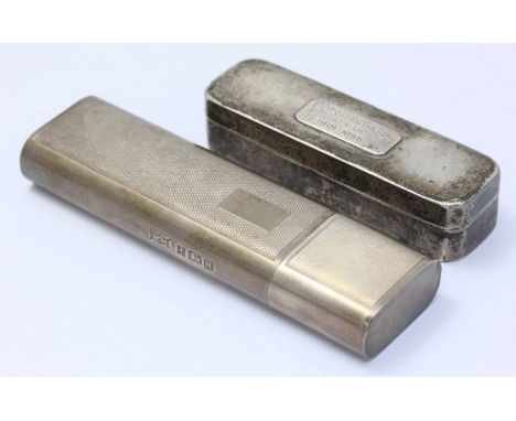 A silver engine-turned cigar case by William Manton, hallmarked Birmingham, 1982, together with a George III rectangular silv