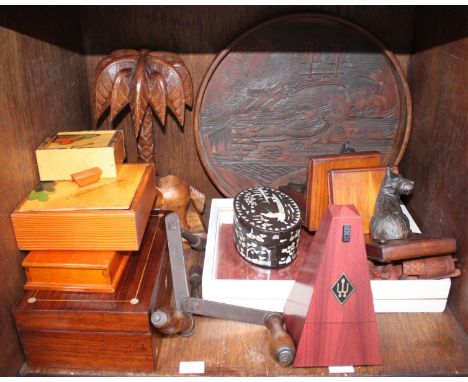 SECTION 34. A quantity of assorted wooden items including collectable and trinket boxes, a carved circular tray, a metronome 