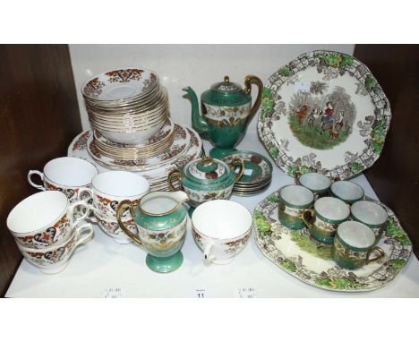 SECTION 11.  A Colclough part tea and dinner service, together with a green and gilt ceramic coffee set and two Spode plates.