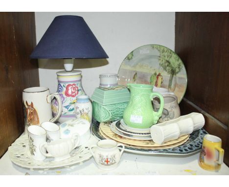 SECTION 17. A collection of assorted mixed ceramic items including a Poole pottery lamp, a Royal Doulton plate and a number o