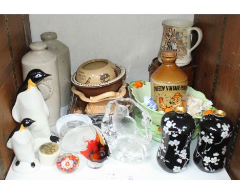 SECTION 30.  A quantity of mixed ceramics including glass paperweights, Royal Doulton bowl, two Poole penguins, cabbage plate