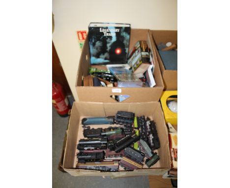 2 boxes of model trains & train related items
