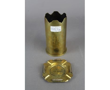 A WW1 trench art shell engraved "Souvenir From Palestine 1918" with the Royal Artillery badge. Together with Menin Gate Memor