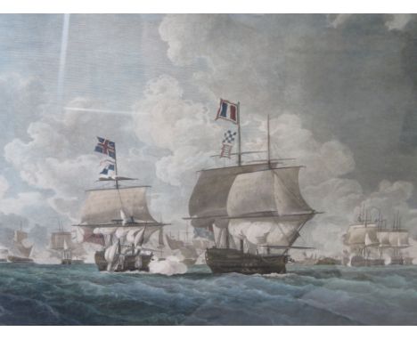 T Medland, a pair of large framed and glazed prints after Cleverly, one entitled Evening of the Glorious First of June 1794, 
