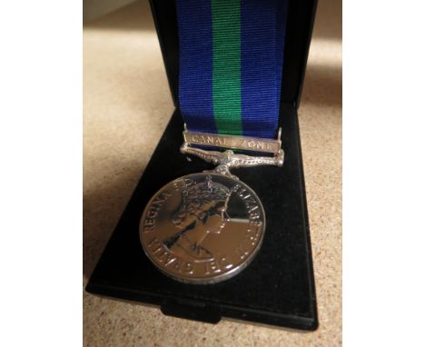 A General Service Medal with Queen Elizabeth II Canal Zone Suez bar for ACI R K Barford 4064073 RAF