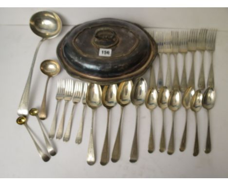 A matched set of Victorian silver cutlery having bright cut handles including forks, spoons, sauce ladles, large ladle, small