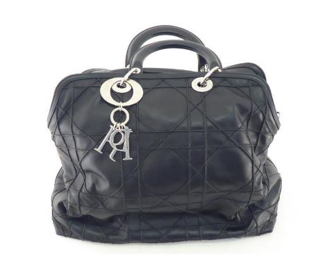 Christian Dior, 'Lady Dior', a black lambskin handbag, with three compartments, the central with zip closure, 40 x 35cm, toge