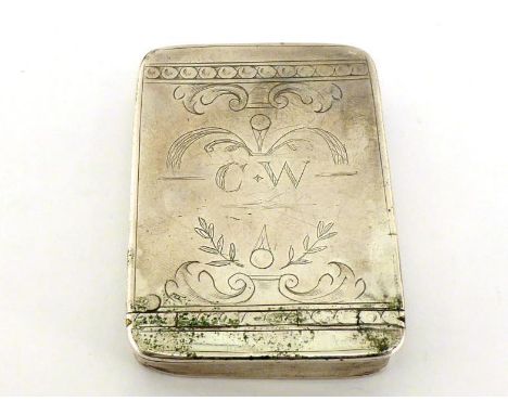 A George II silver snuff box, maker's mark only of Esaye Berthet, London, circa 1730, oblong with flush hinge, cover engraved