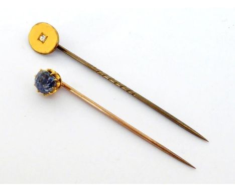 A 19th century sapphire stick pin, the cushion cut stone approx. 1.99 carat, claw set, the pin and setting tests 15 carat gol