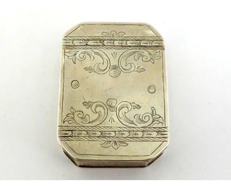 A George II silver snuff box, maker's mark I.W in oblong, cut-cornered punch, London, 1737, with cut corners and flush hinge,