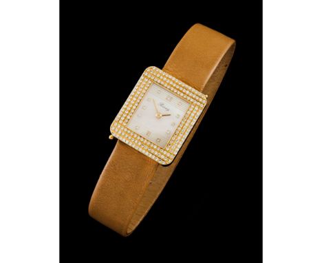 A Poiray, lady's watchGold case 750/1000Rectangular mother-of-pearl dial with brilliant cut diamonds hour markers and bezel s