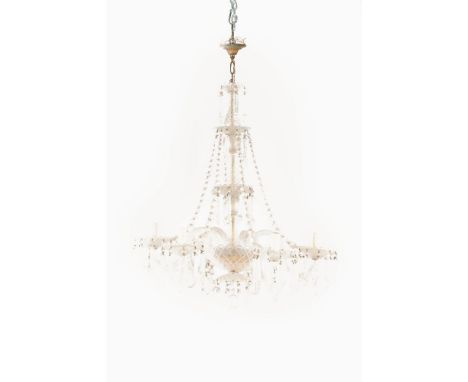A six-light chandelierGlass and crystal84x70 cm