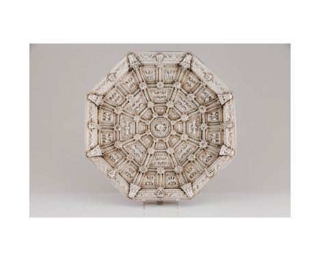 An unusual suspension salverPortuguese silverOctagonal shaped of profuse repousse decoration with fleurons' and ropes framed 
