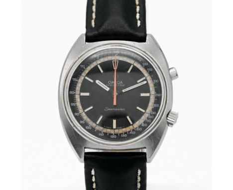 Omega, a gents Seamaster 'Jumbo' Chronostop manual wind wristwatch, black silver baton dial with orange chrono hands, circa e