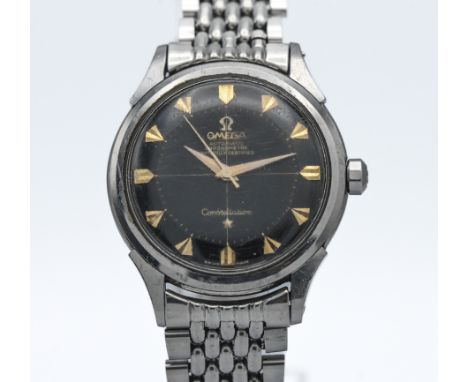 Omega, a gents 1950's Constellation Chronometer wristwatch, classic 'Pie Pan', black/gold baton dial, circa 1959 model, on a 