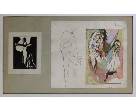 •AR Alan Jones (20th century), Book design, pen, ink and watercolour, 26 x 28cm, together with a further print in the same mo