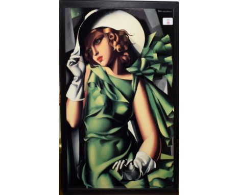 After T de Lempicka (20th century), Lady with hat, coloured print, 56 x 40cm