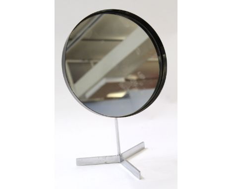 Vintage Durlston Designs English black painted vanity table mirror with chrome tripod base, 40cm high