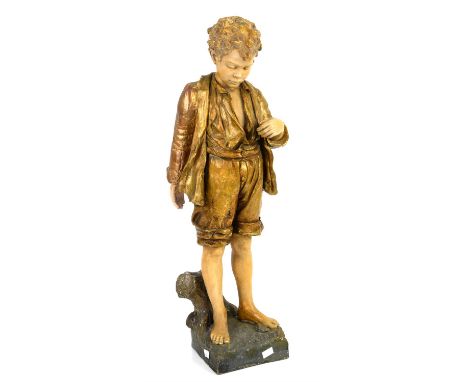 Goldscheider painted terracotta figure of a boy, impressed 'Reproduction Reserve', numbered 1195 65 67, makers mark, signatur