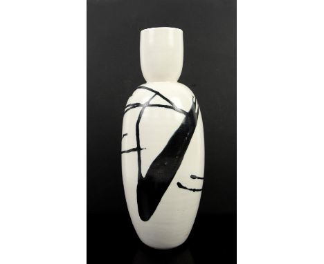 Christine Ann Richards (British, b.1949) white vase with black splashes, impressed CAR to base, h31cmChristine-Ann Richards t