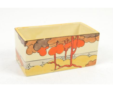 Clarice Cliff Bizarre trough in Coral Firs pattern, shape no. 657, printed factory mark, 12.5cmCondition Report:  Overall con