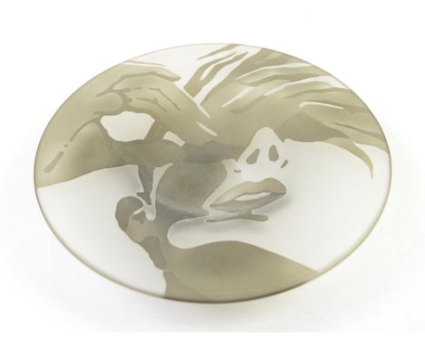 Luana Adriani (fl.1975-2007), portrait glass dish sandblasted with the image of a female face, signed and dated 2004, 27cm di