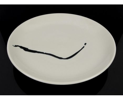 Christine Ann Richards (British, b.1949) footed charger with black splash on white ground, impressed CAR mark to base, 34cm d