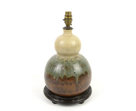 Patrick Nordström (Swedish, 1870-1929) for Royal Copenhagen, beige and brown drip glaze gourd-form stoneware table lamp on me