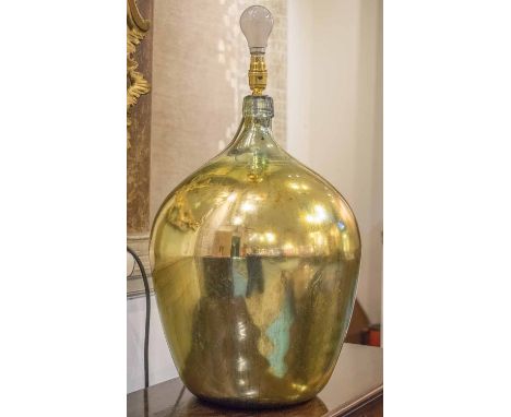 CARBOY LAMP, vintage internally gilded carboy converted to lamp with white shade, 55cm H excluding shade.