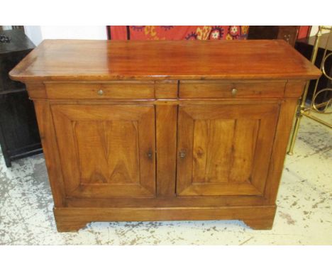 BUFFET, 19th century French walnut with two short drawers over two panelled doors enclosing a shelf, 139cm W x 98cm H x 60cm 